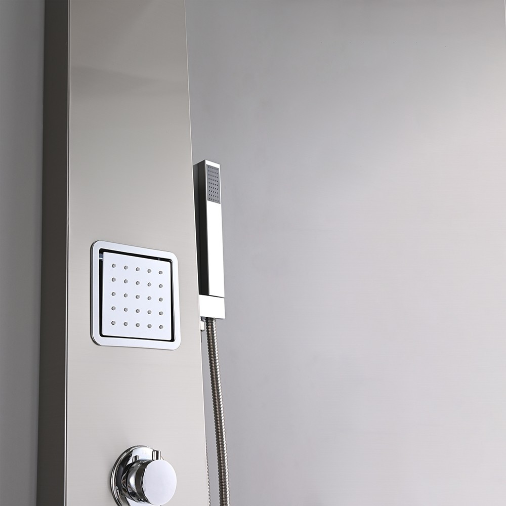 Panou de duș cu hidromasaj Leziter Merino, inox periat, ploaie 45 cm