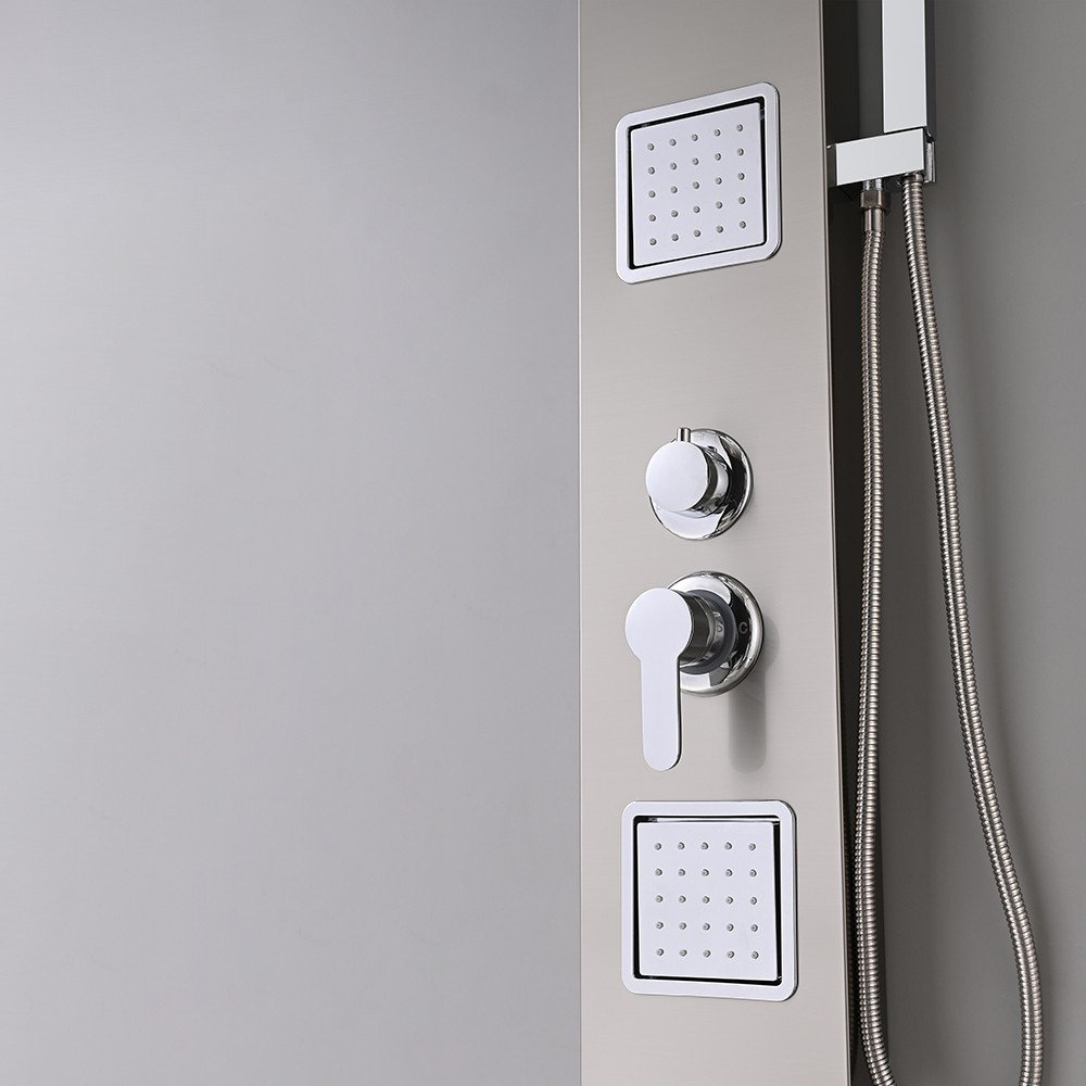 Panou de duș cu hidromasaj Leziter Merino, inox periat, ploaie 45 cm