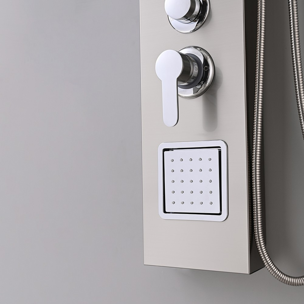 Panou de duș cu hidromasaj Leziter Merino, inox periat, ploaie 45 cm