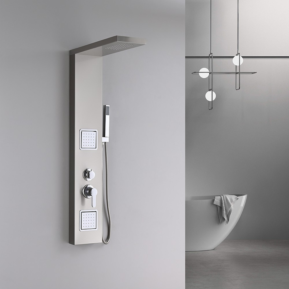 Panou de duș cu hidromasaj Leziter Merino, inox periat, ploaie 45 cm