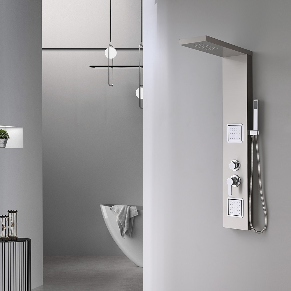 Panou de duș cu hidromasaj Leziter Merino, inox periat, ploaie 45 cm