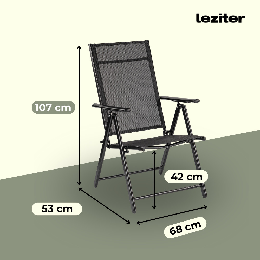 Set mobilier grădină Leziter Amira 4+1, negru mat, masă cu sticlă + 4 scaune pliabile