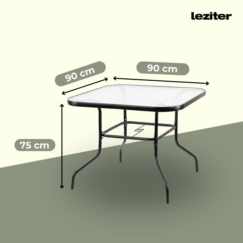 Set mobilier grădină Leziter Amira 4+1, negru mat, masă cu sticlă + 4 scaune pliabile