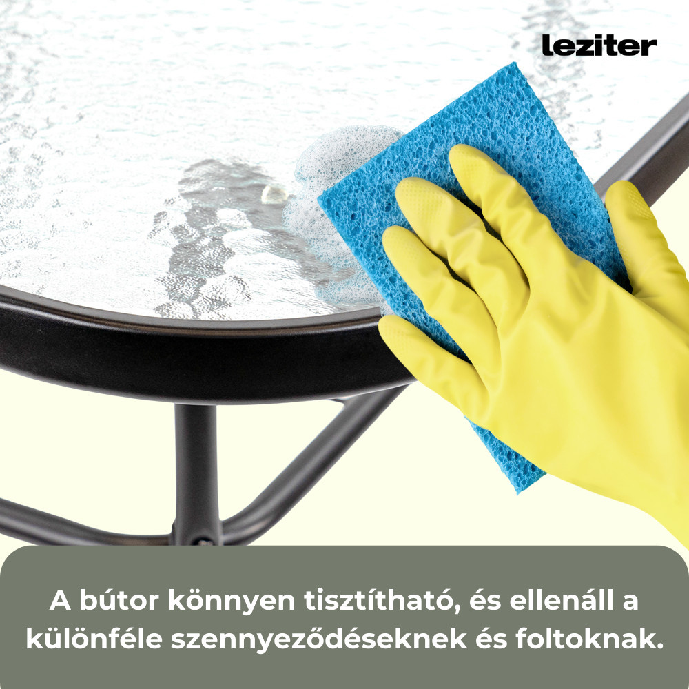 Set mobilier grădină Leziter Amira 4+1, negru mat, masă cu sticlă + 4 scaune pliabile