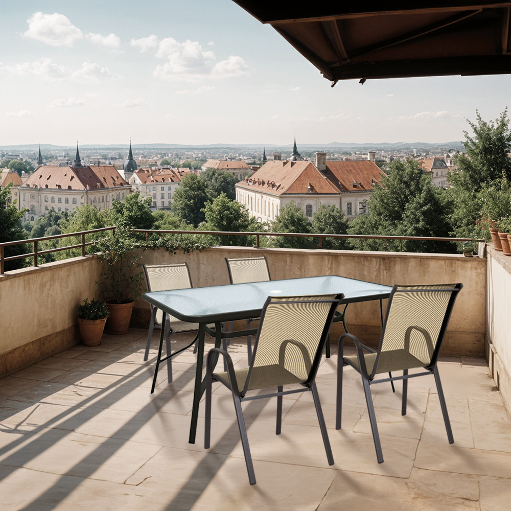 Set mobilier de grădină Leziter Arlon 4+1 bej, masă cu sticlă și 4 scaune