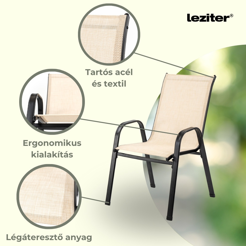 Set mobilier de grădină Leziter Arlon 4+1 bej, masă cu sticlă și 4 scaune