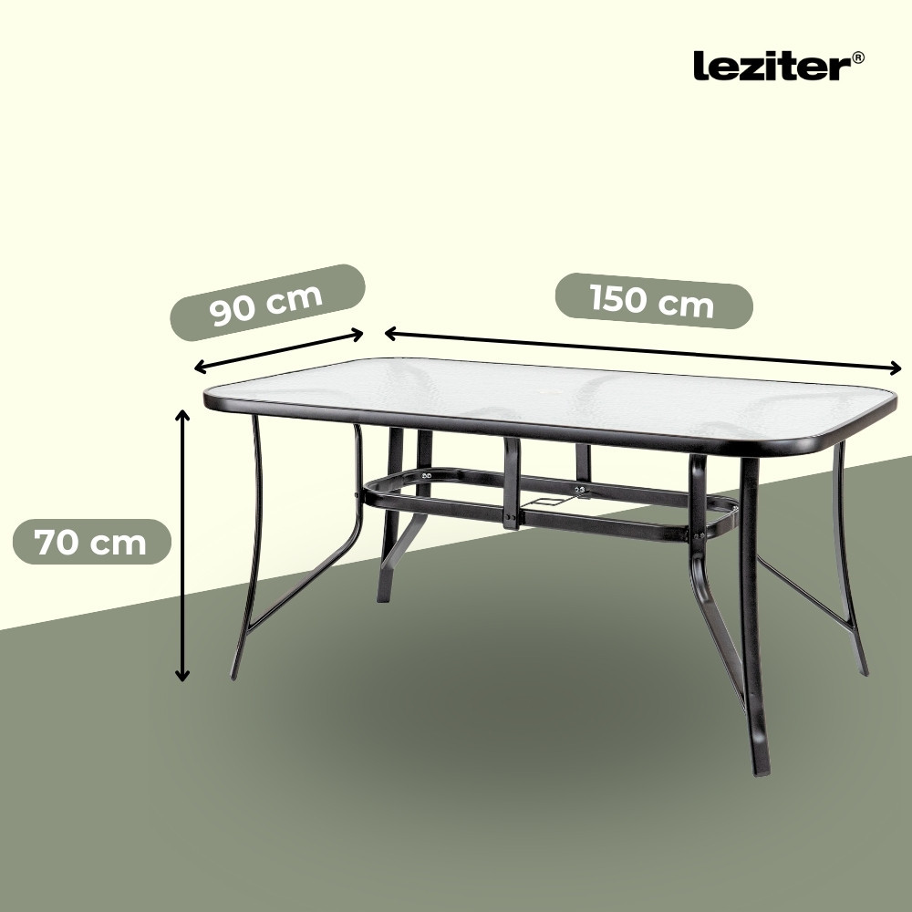 Set mobilier de grădină Leziter Arlon 6+1, negru, masă sticlă securizată
