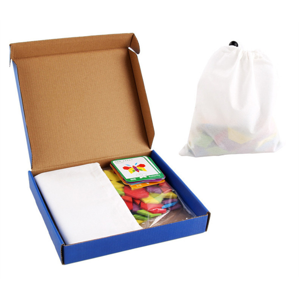 Puzzle Tangram educativ Leziter, 155 piese cu cartonase, 4 niveluri