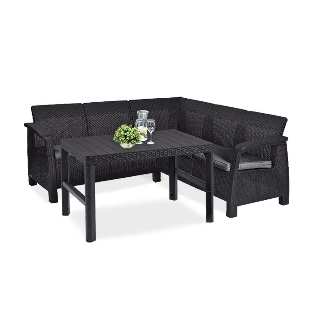 Set colțar grădină Curver Corfu Relax cu masă Lyon, grafit, din polipropilenă