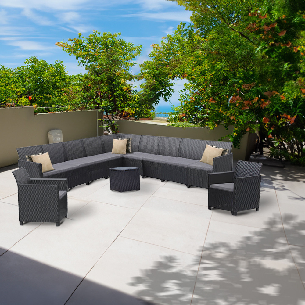 Curver Claire IV set mobilier grădină 11 locuri cu masă depozitare Vigo, grafit