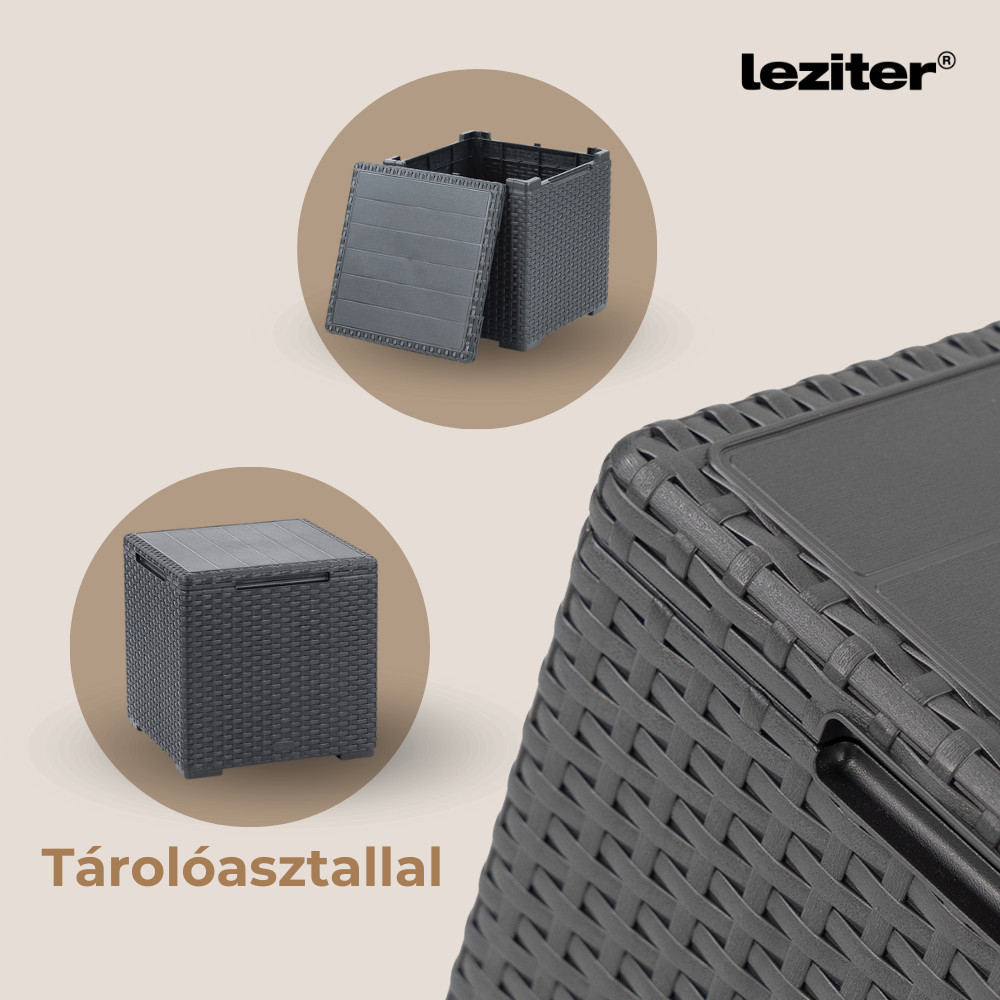 Set mobilier de grădină Curver Claire IV, 14 locuri, cu masă depozitare Vigo, grafit