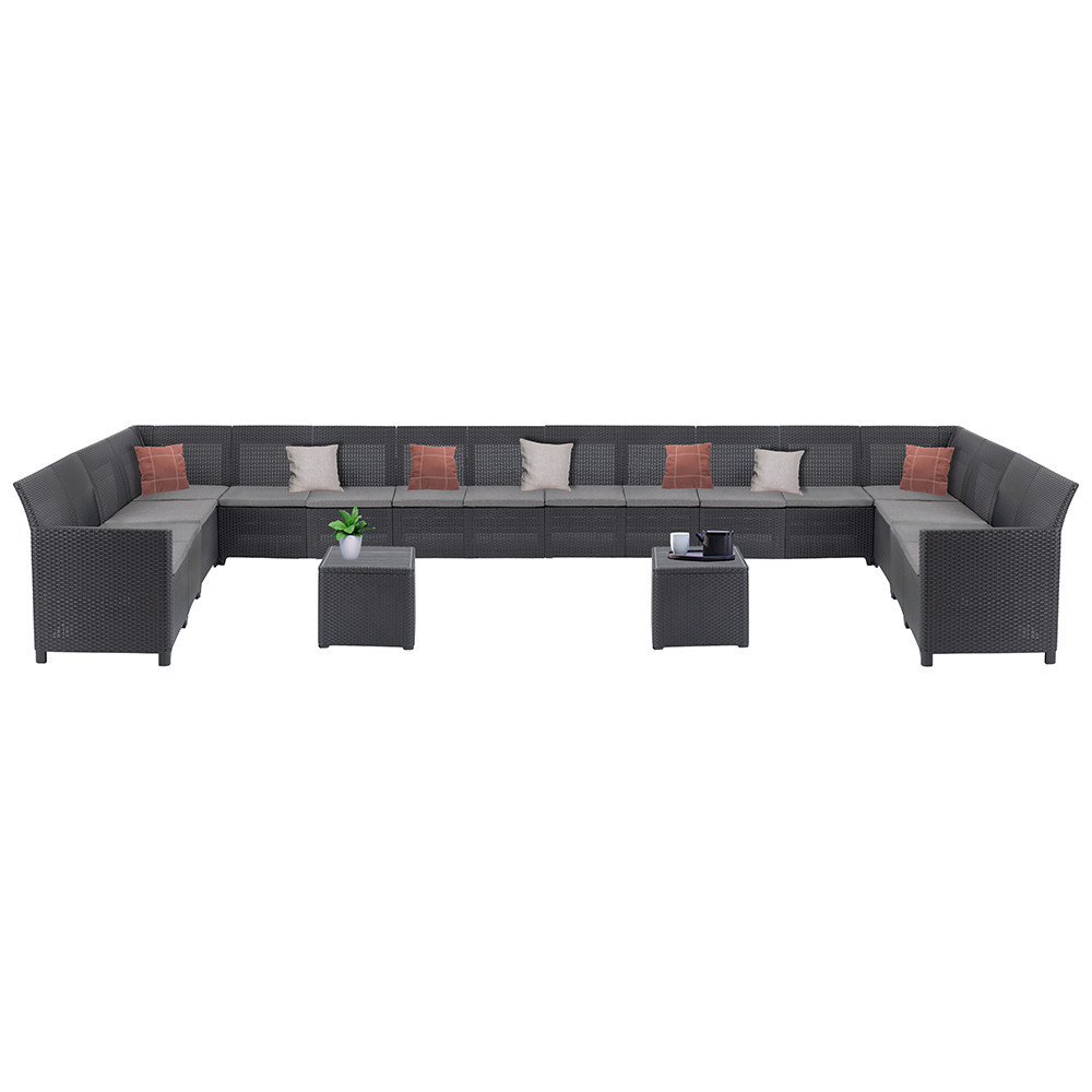 Set mobilier de grădină Curver Claire IV, 18 locuri, cu masă depozitare Vigo, grafit