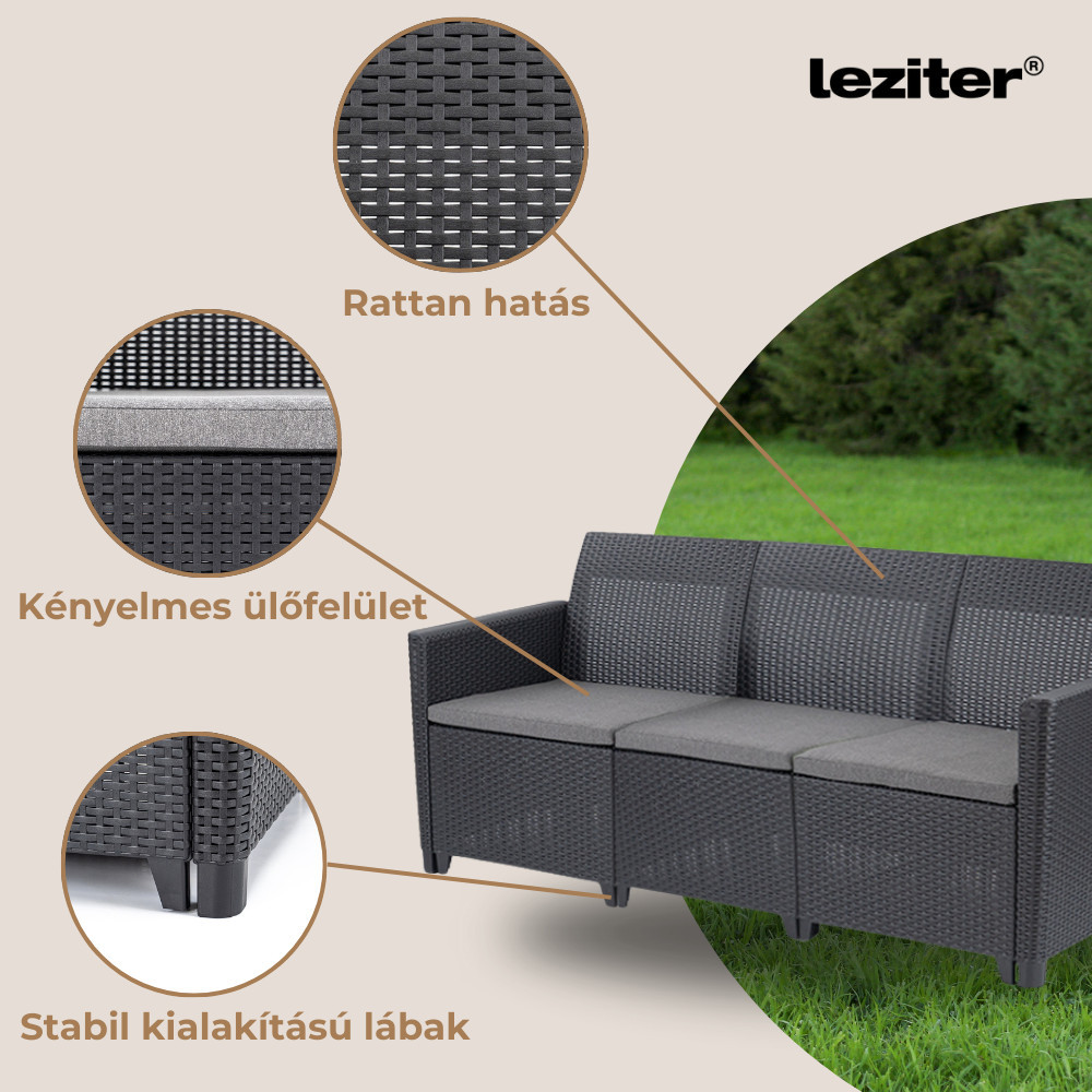 Set mobilier de grădină Curver Claire IV, 18 locuri, cu masă depozitare Vigo, grafit