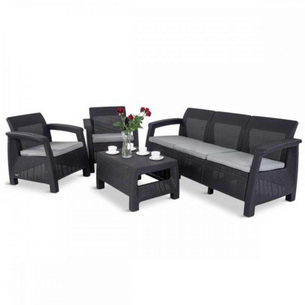 Set mobilier grădină Curver Corfu Love Duo, grafit, 4 piese cu perne