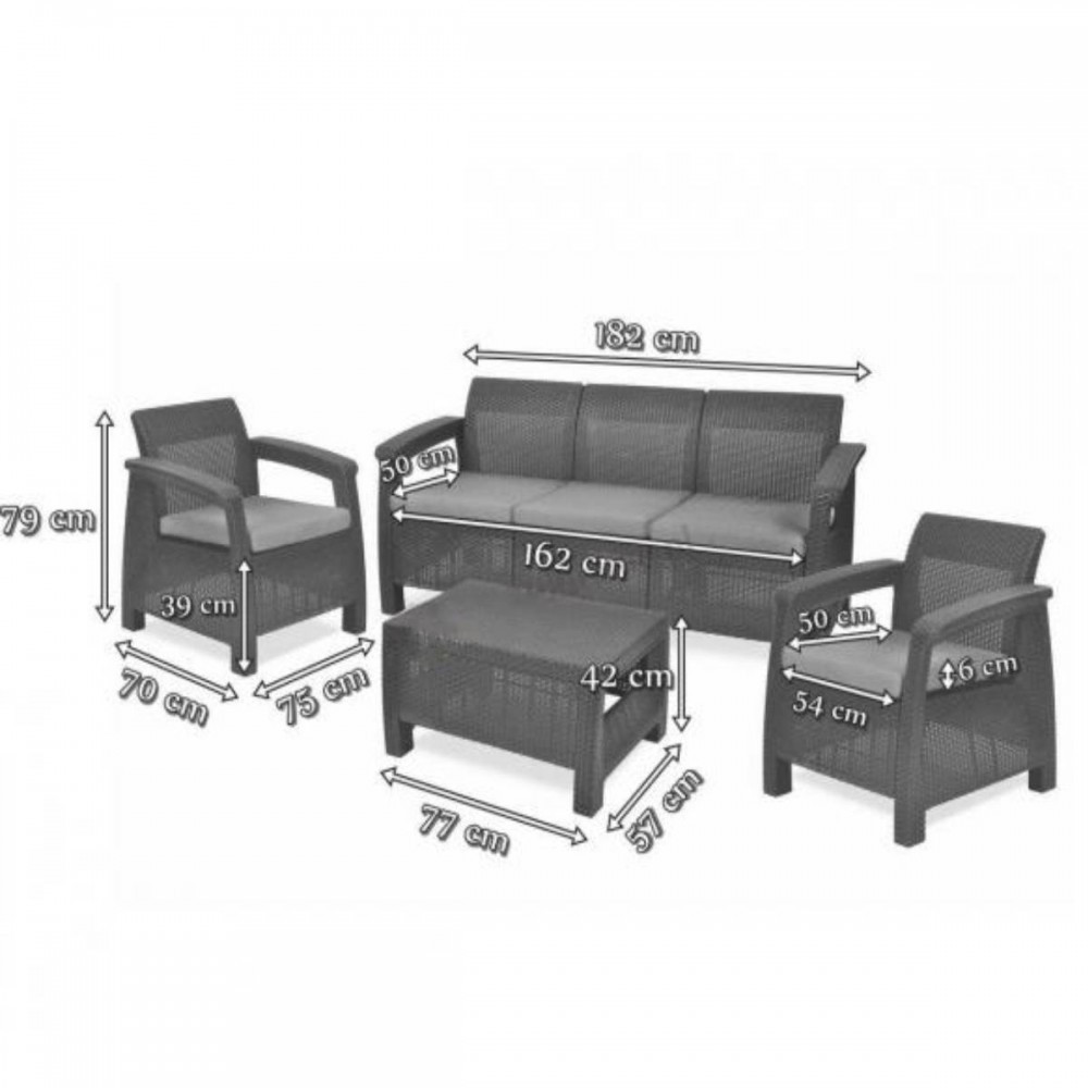 Set mobilier grădină Curver Corfu Love Duo, grafit, 4 piese cu perne