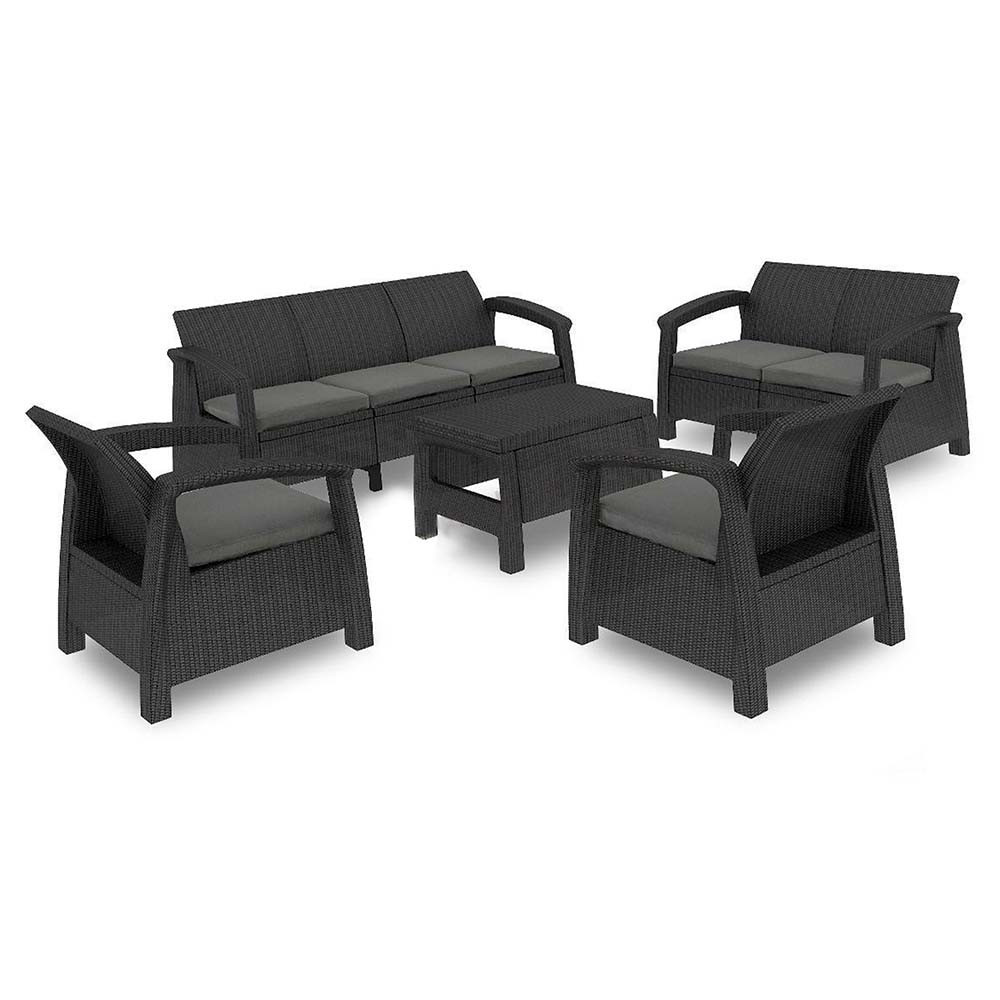 Set mobilier grădină Curver Corfu Max 7 locuri, grafit, perne gri deschis