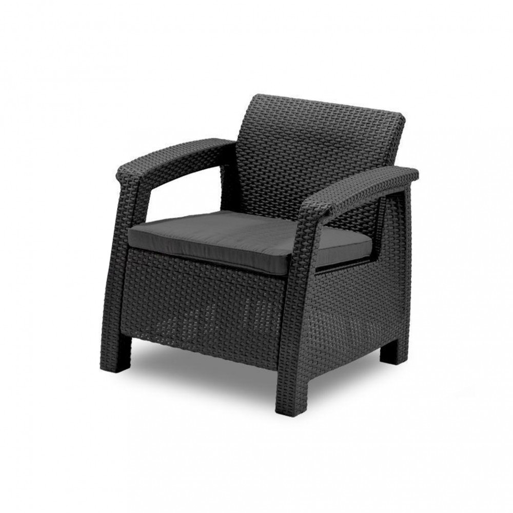 Set mobilier grădină Curver Corfu Max 7 locuri, grafit, perne gri deschis