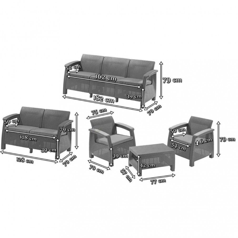 Set mobilier grădină Curver Corfu Max 7 locuri, grafit, perne gri deschis