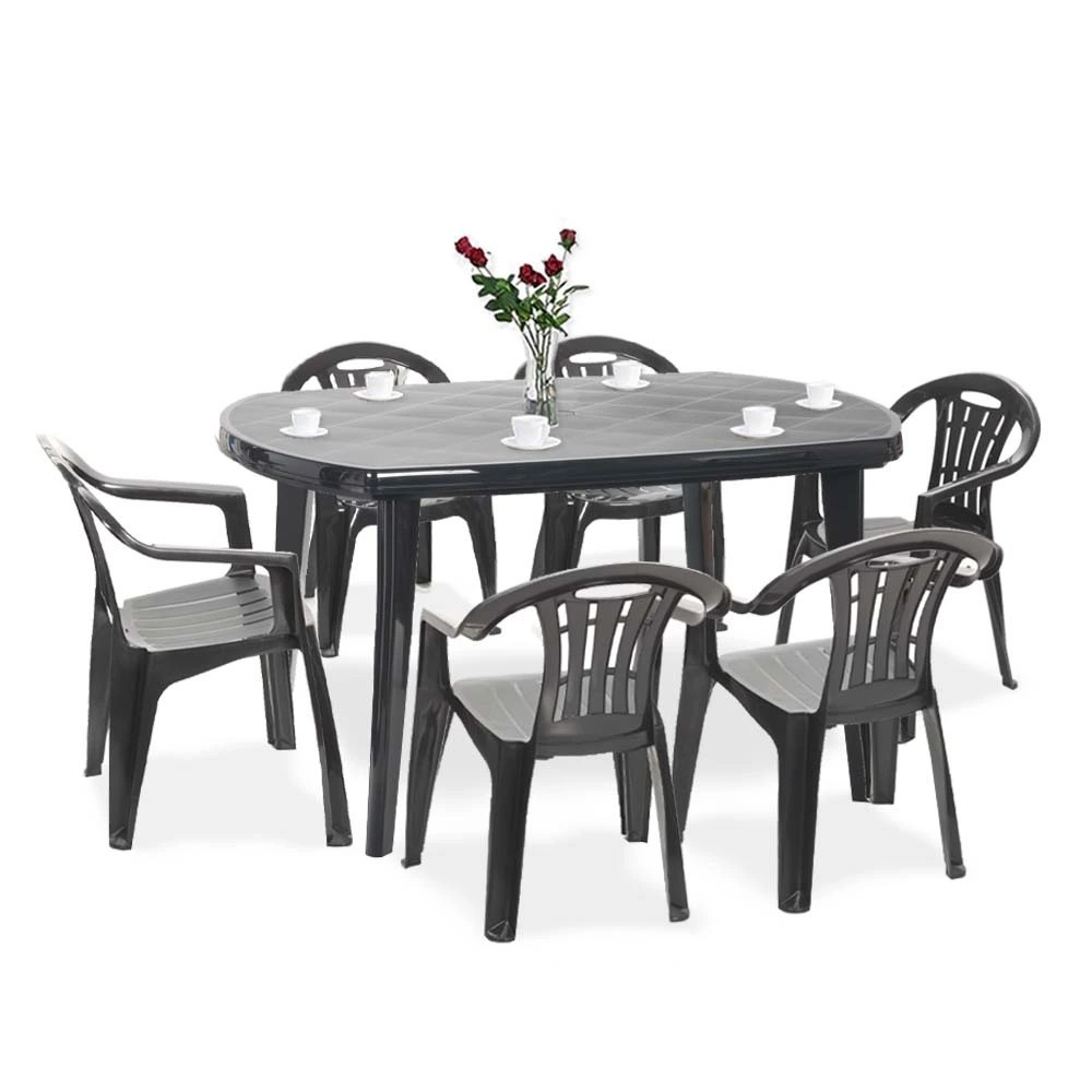 Set mobilier de grădină Curver Elma 6+1 grafit, masă ovală și 6 scaune