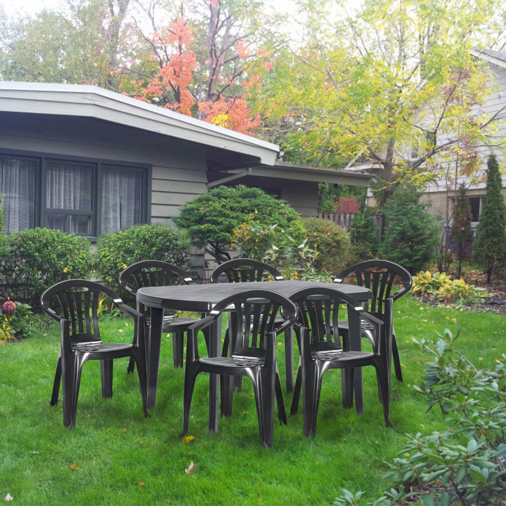 Set mobilier de grădină Curver Elma 6+1 grafit, masă ovală și 6 scaune