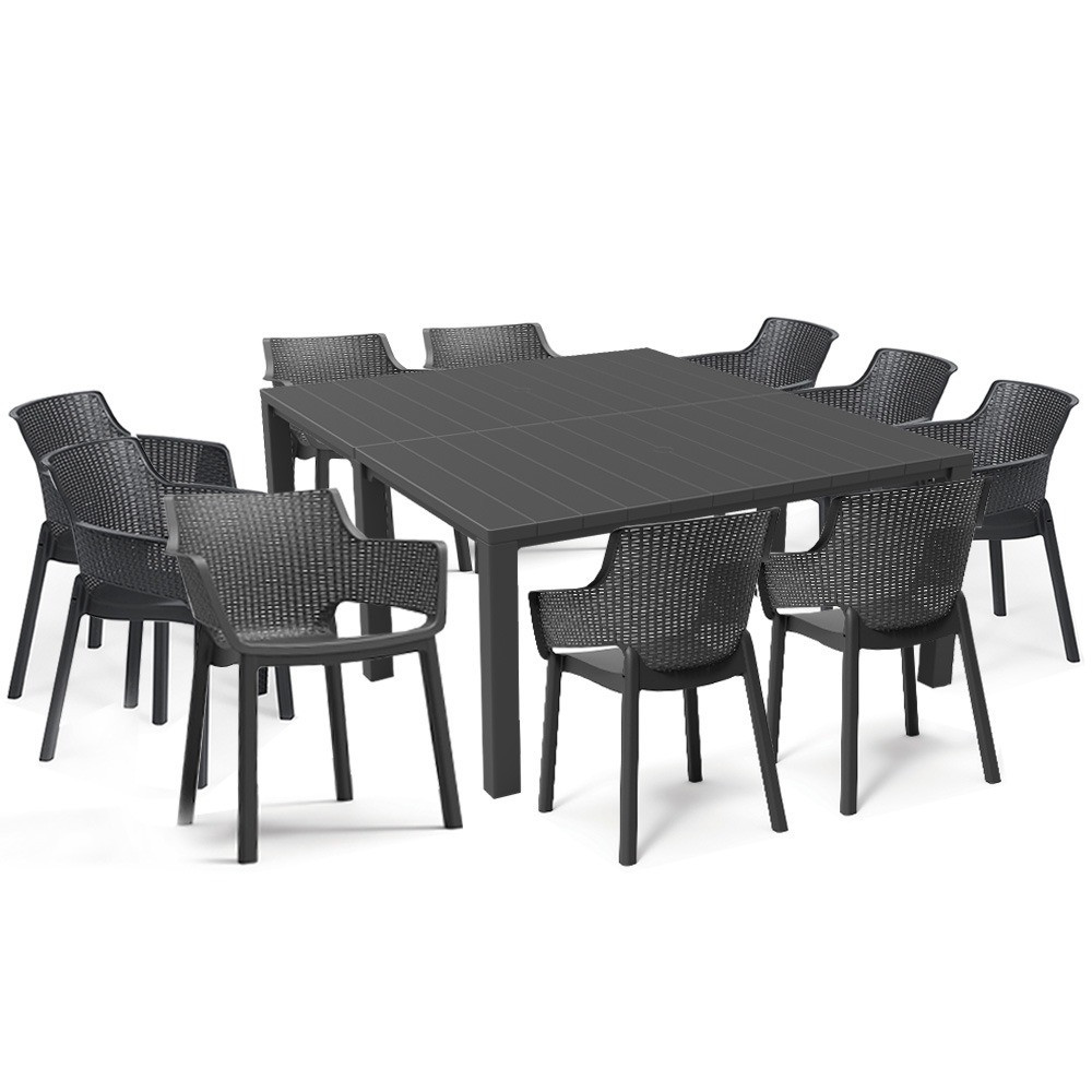 Set mobilier grădină Curver Jueva II, 10 locuri, plastic rezistent, grafit