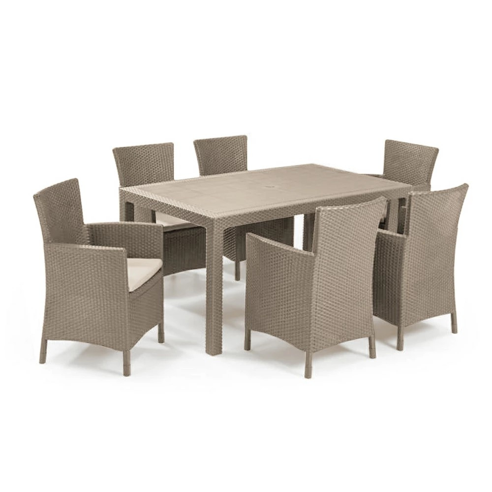 Set mobilier de grădină Curver Meliowa 6 locuri cappuccino, masă Melody și perne nisip