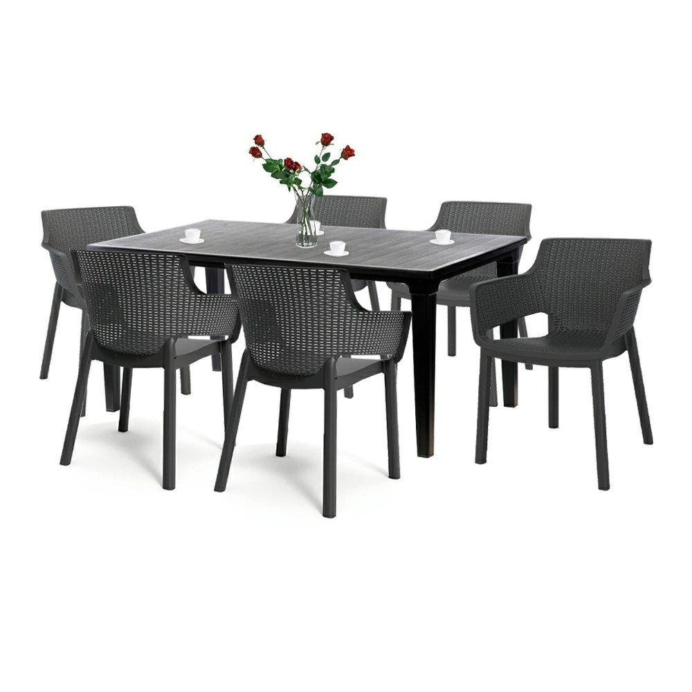 Set mobilier grădină Curver Fueva 6+1, grafit, masă 165×95 cm