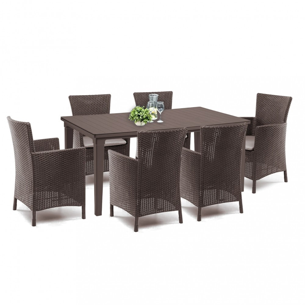 Set mobilier de grădină Curver Futurowa 6+1 maro, aspect ratan, masă 165 cm