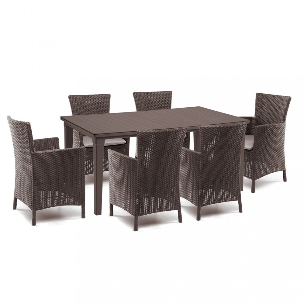 Set mobilier de grădină Curver Futurowa 6+1 maro, aspect ratan, masă 165 cm