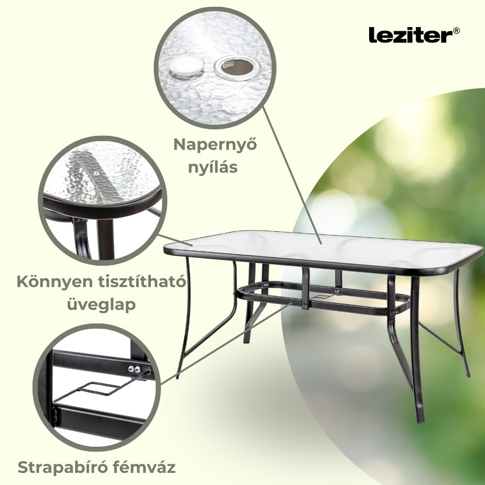 Set mobilier de grădină Leziter Elzas 4+1 maro, masă cu sticlă și 4 scaune