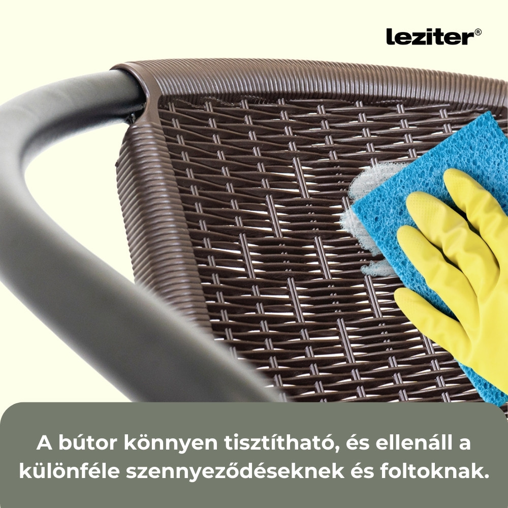 Set mobilier de grădină Leziter Elzas 6+1, maro, masă cu sticlă securizată