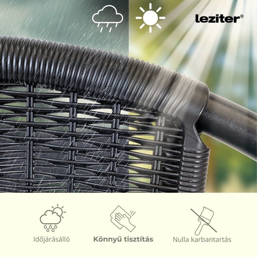 Set mobilier de grădină Leziter Elzas 6+1 negru, masă sticlă și 6 scaune