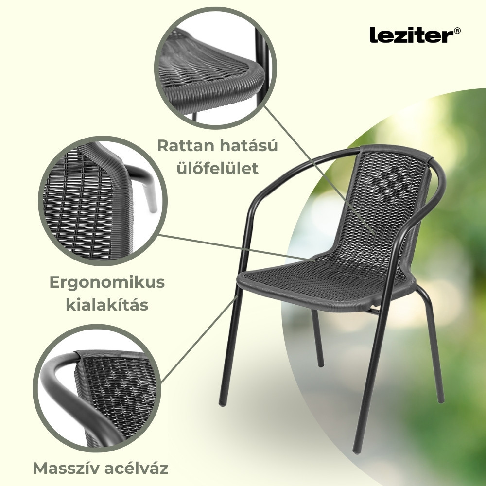 Set mobilier de grădină Leziter Elzas 6+1 negru, masă sticlă și 6 scaune