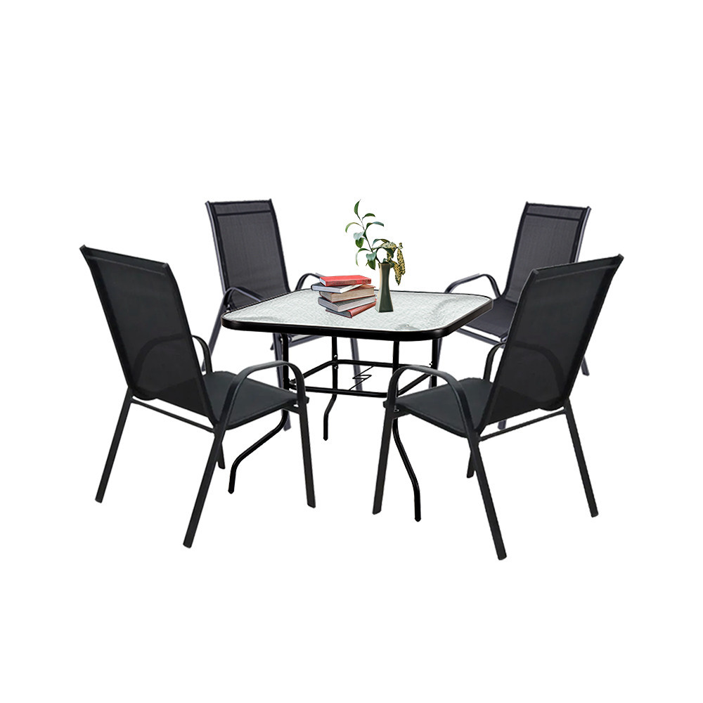Set mobilier grădină Leziter Juba 4+1 negru, masă cu sticlă și 4 scaune