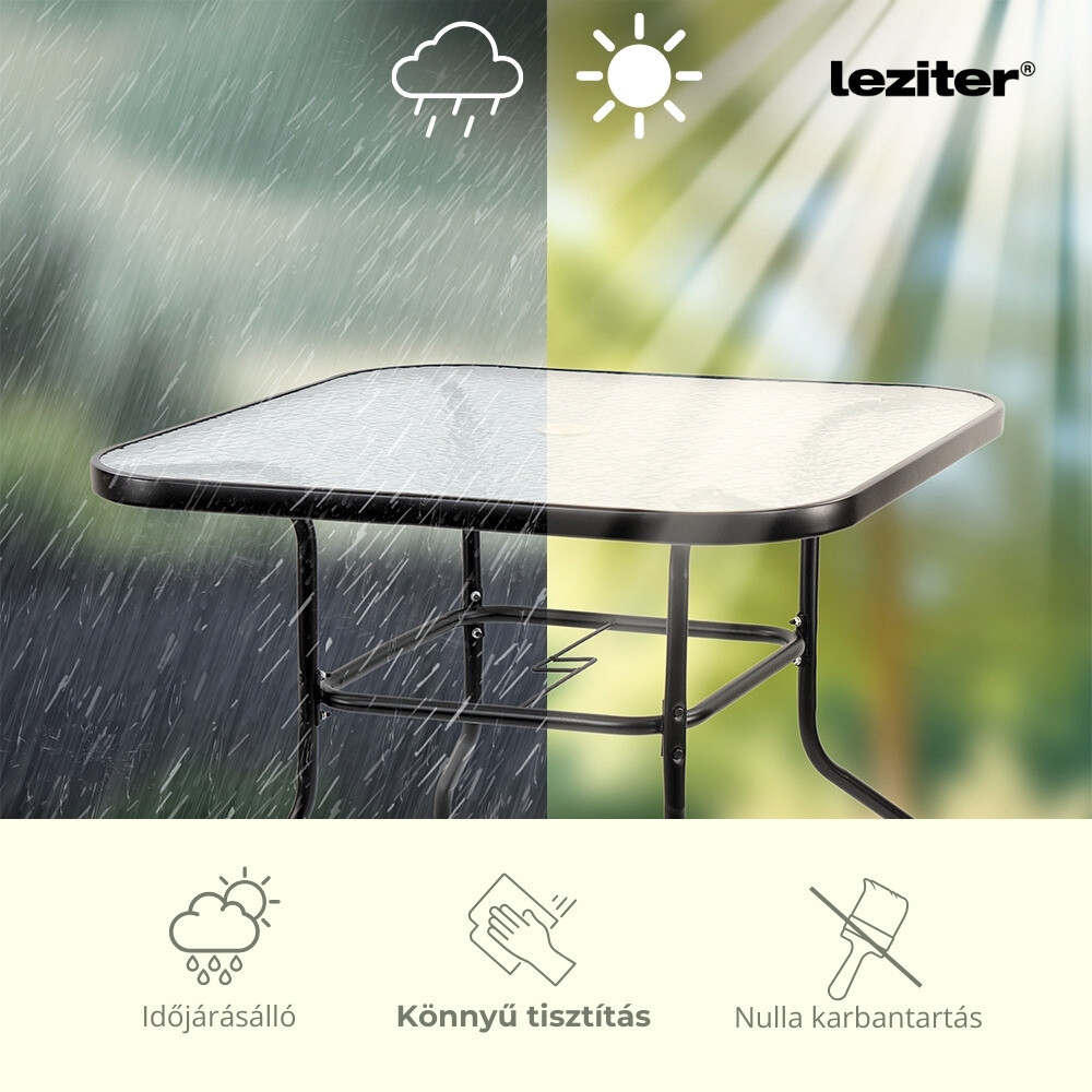 Set mobilier grădină Leziter Juba 4+1 negru, masă cu sticlă și 4 scaune