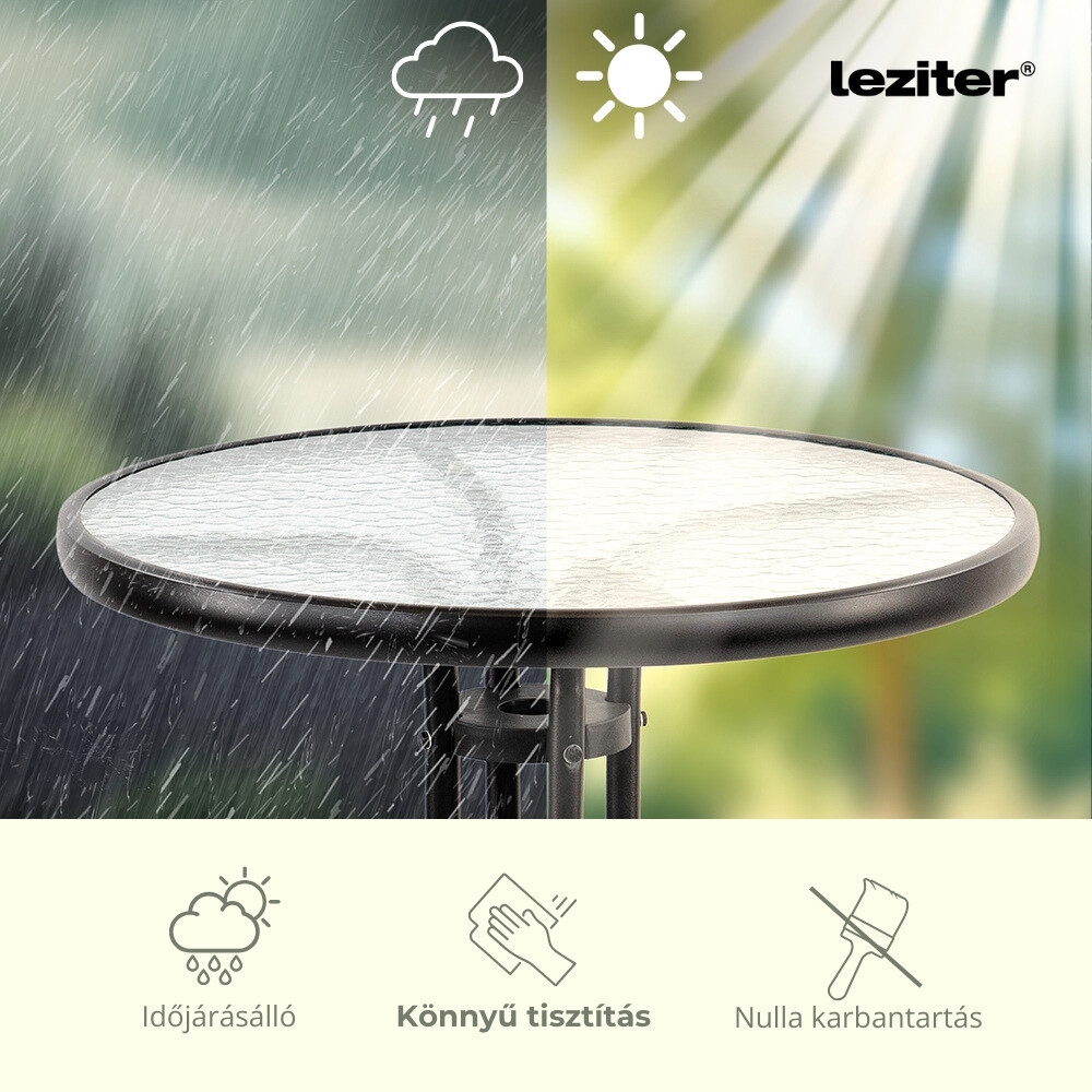 Set mobilier de balcon Leziter Largo, negru, masă cu sticlă și 2 scaune