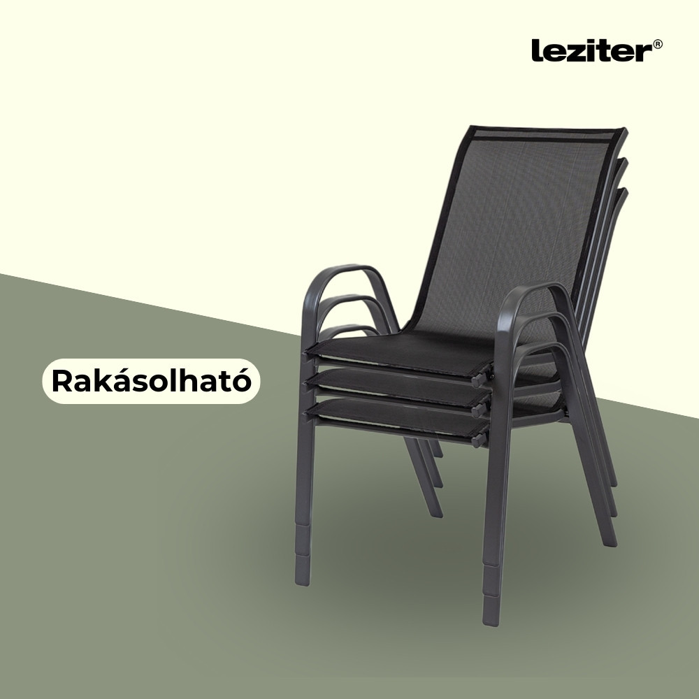 Set mobilier de balcon Leziter Largo, negru, masă cu sticlă și 2 scaune