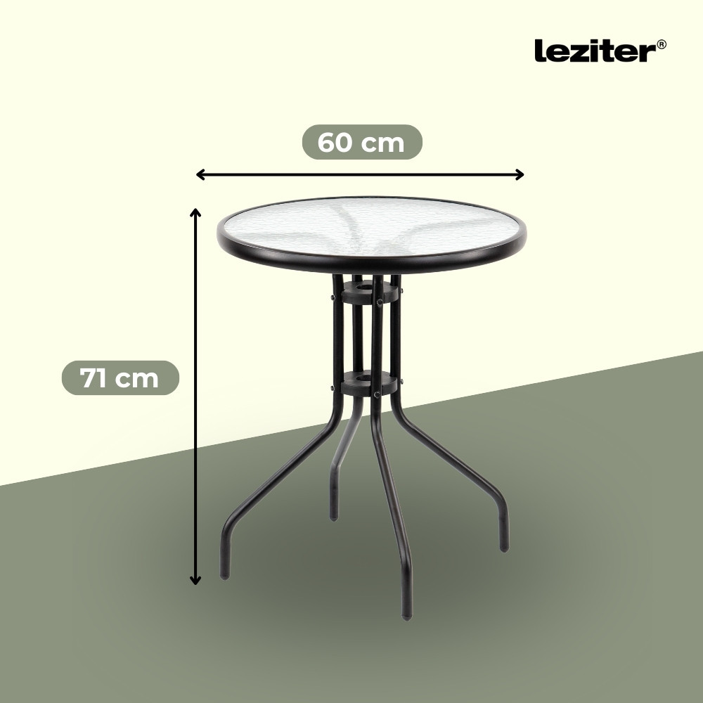 Set mobilier de balcon Leziter Largo, negru, masă cu sticlă și 2 scaune