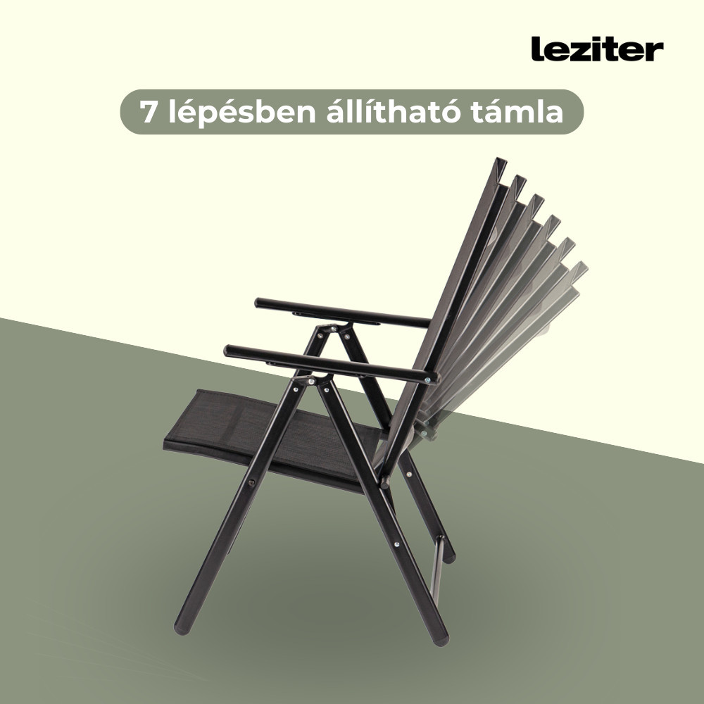 Set mobilier de grădină Leziter Nadin 6+1, negru, masă sticlă 150x90 cm