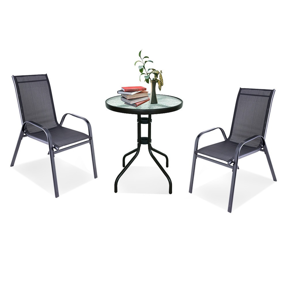Set mobilier de grădină pentru balcon Leziter Lizi, masă cu sticlă și 2 scaune, negru