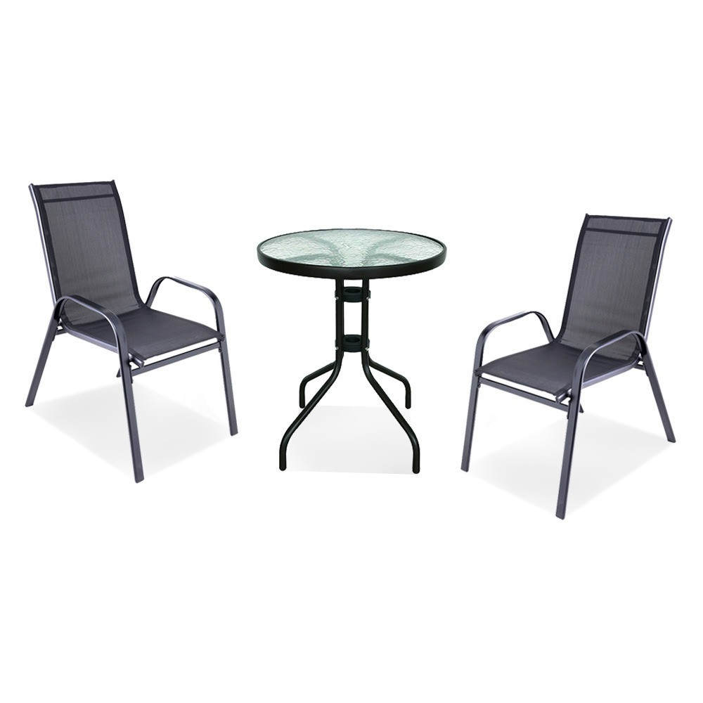 Set mobilier de grădină pentru balcon Leziter Lizi, masă cu sticlă și 2 scaune, negru
