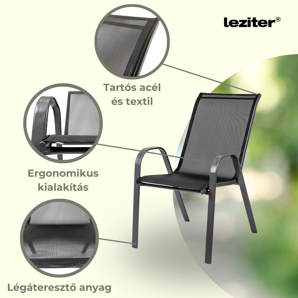 Set mobilier de grădină pentru balcon Leziter Lizi, masă cu sticlă și 2 scaune, negru