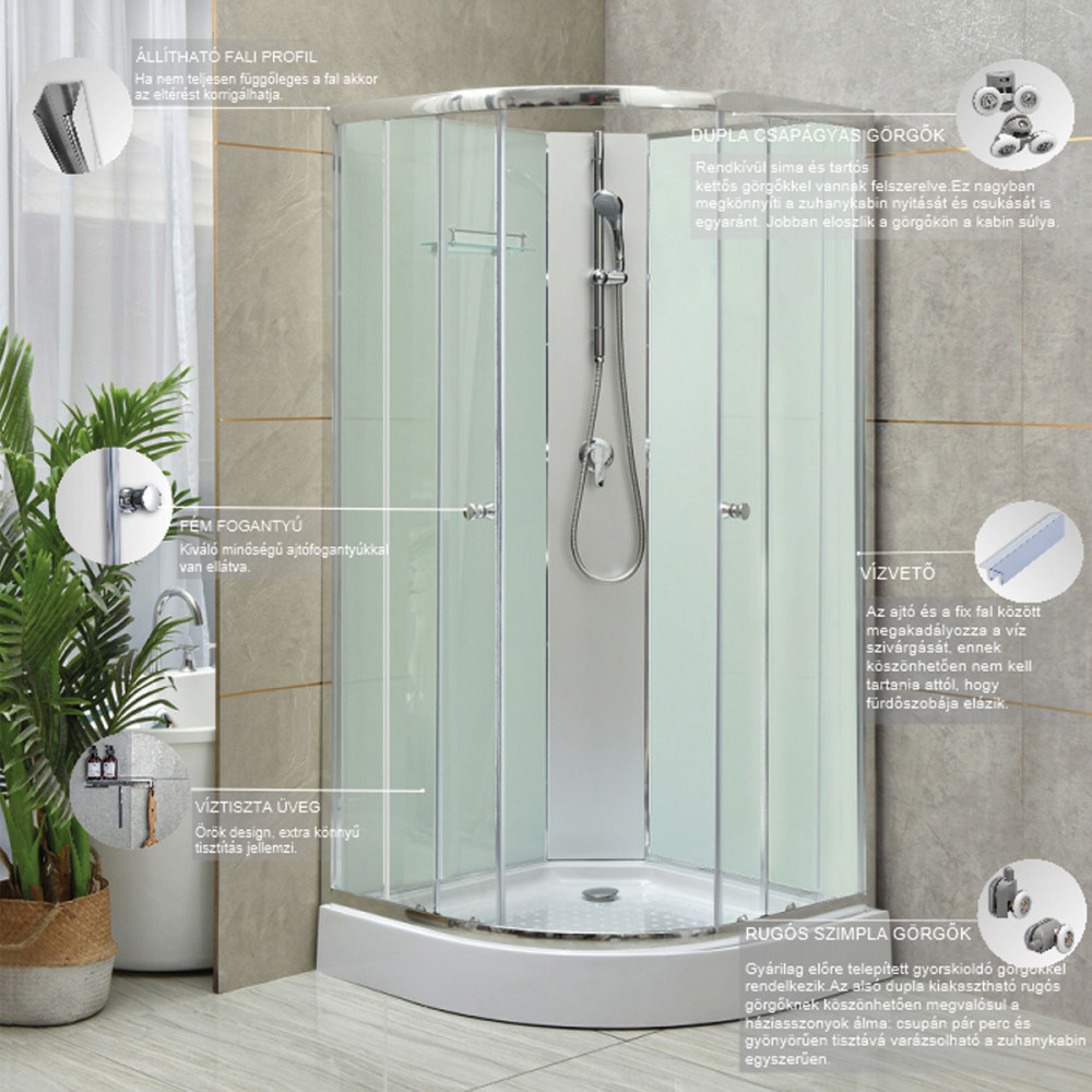 Cabină de duș Leziter Marco White II 80x80 cm cu cadă joasă și panou complet