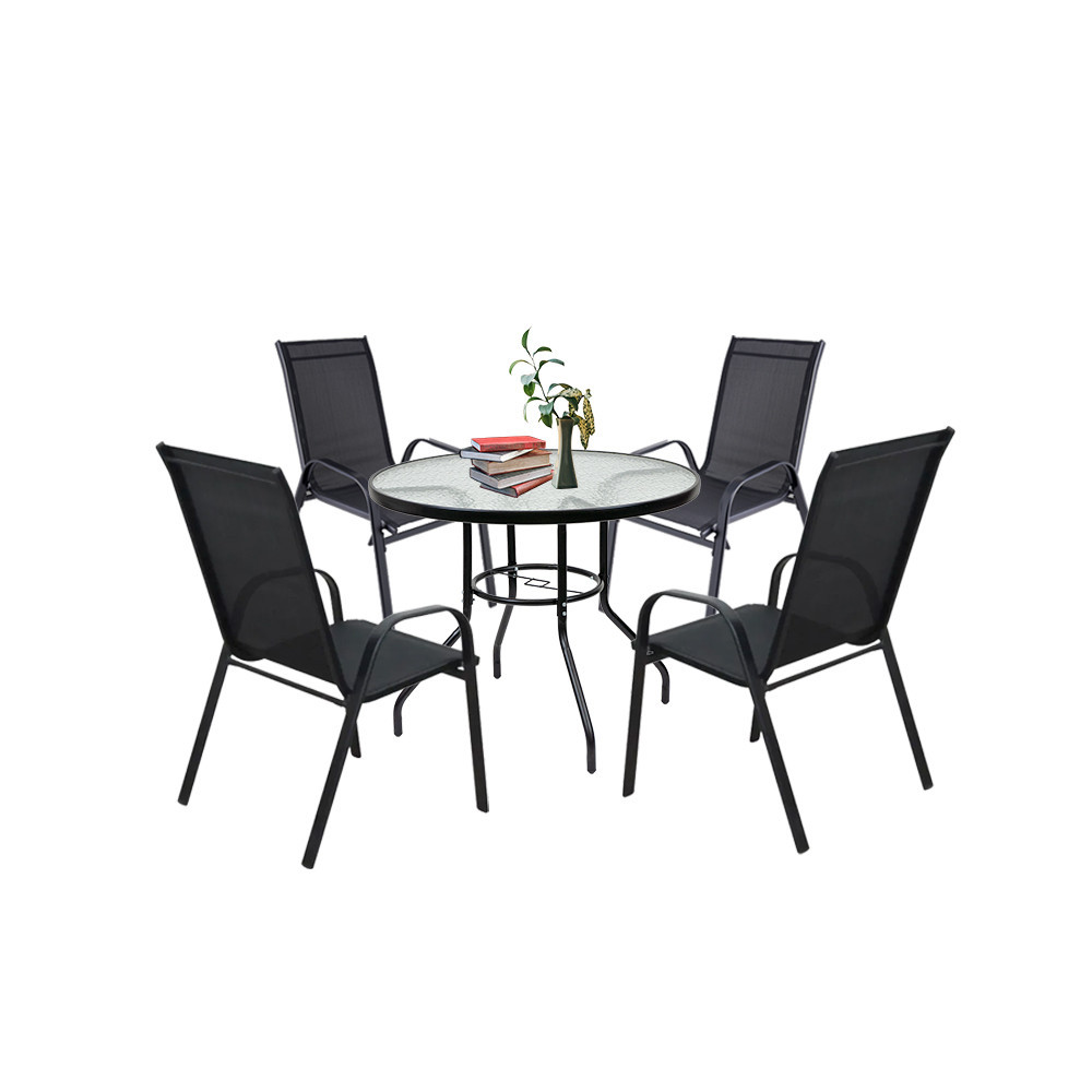 Set mobilier de grădină Leziter Tanger 4+1 negru, masă cu sticlă și 4 scaune