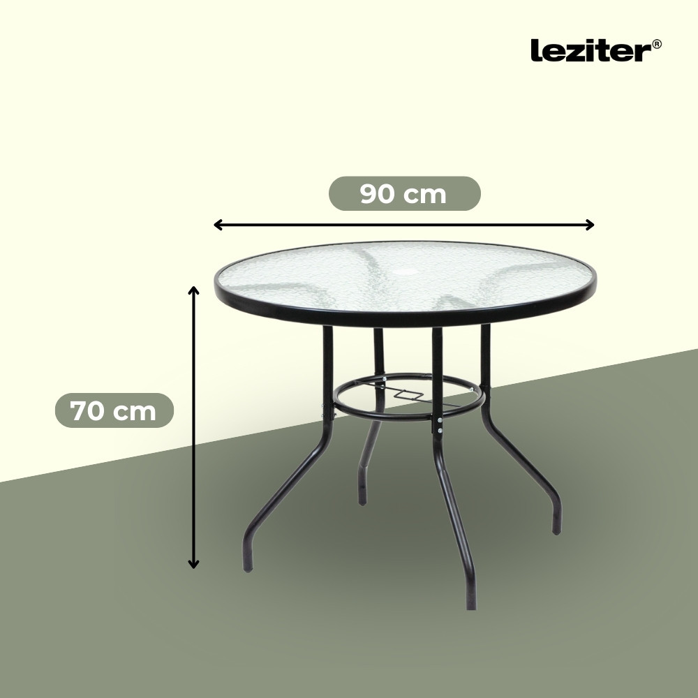 Set mobilier de grădină Leziter Tanger 4+1 negru, masă cu sticlă și 4 scaune