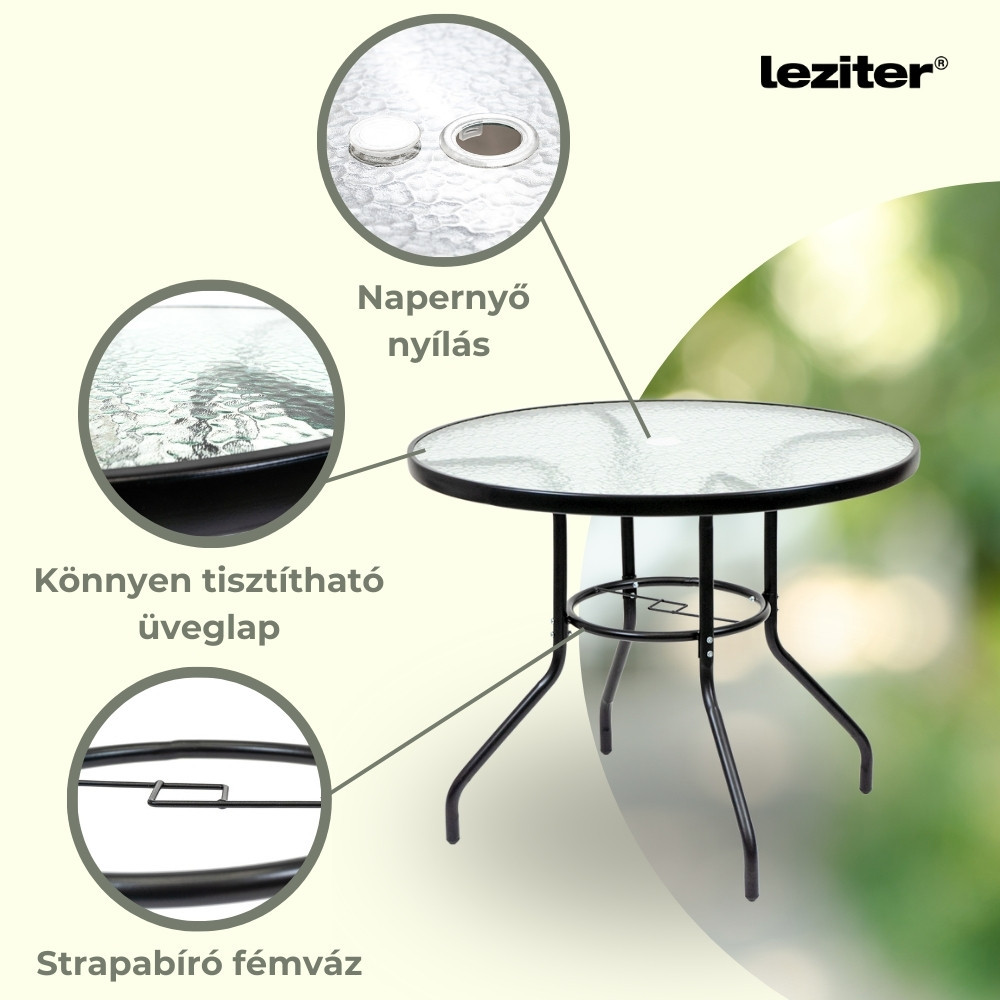 Set mobilier de grădină Leziter Tanger 4+1 negru, masă cu sticlă și 4 scaune