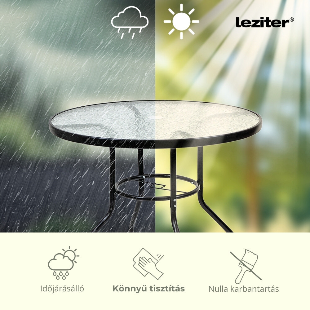 Set mobilier de grădină Leziter Tanger 4+1 negru, masă cu sticlă și 4 scaune