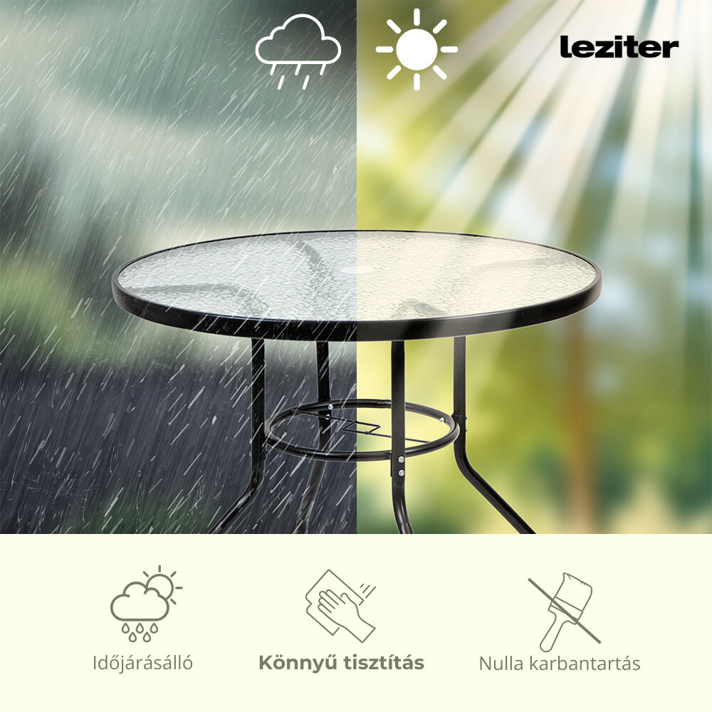 Set mobilier de grădină Leziter Tessa 4+1, masă cu sticlă și 4 scaune negre