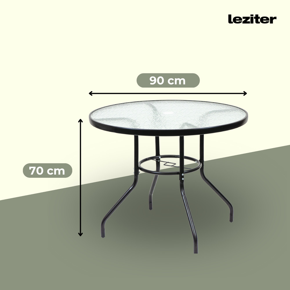 Set mobilier de grădină Leziter Tessa 4+1, masă cu sticlă și 4 scaune negre
