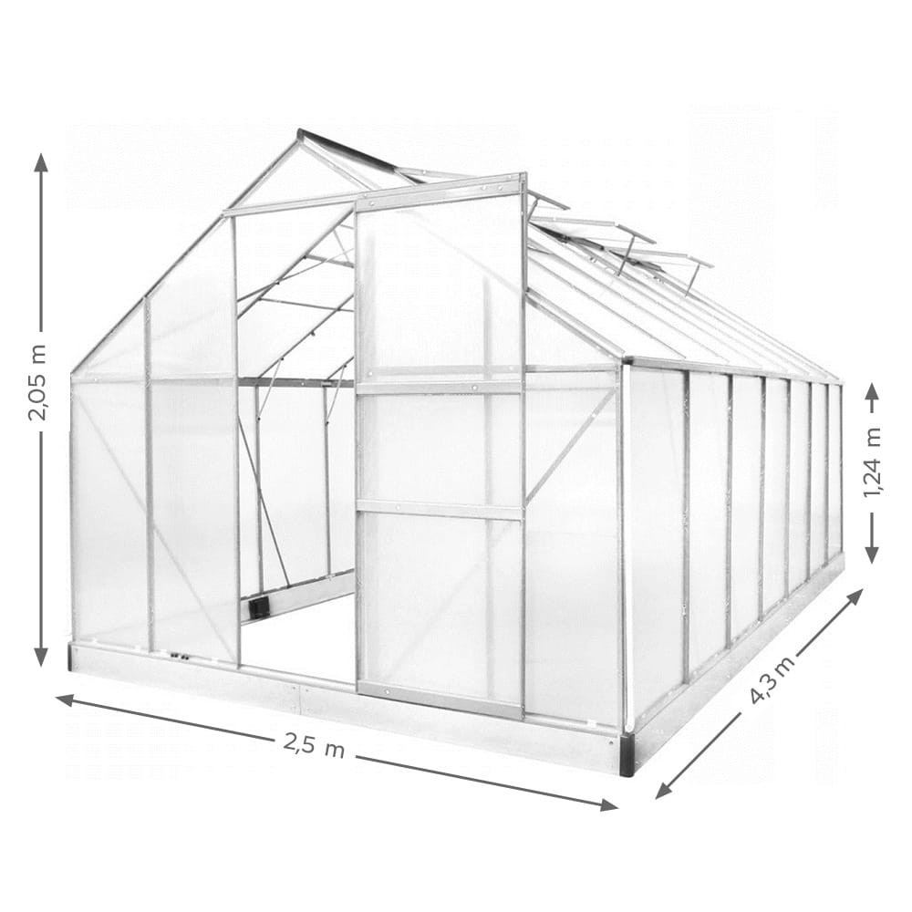 Seră de grădină Mirpol din policarbonat 4 mm, 2,5 x 4,3 m, aluminiu/oțel